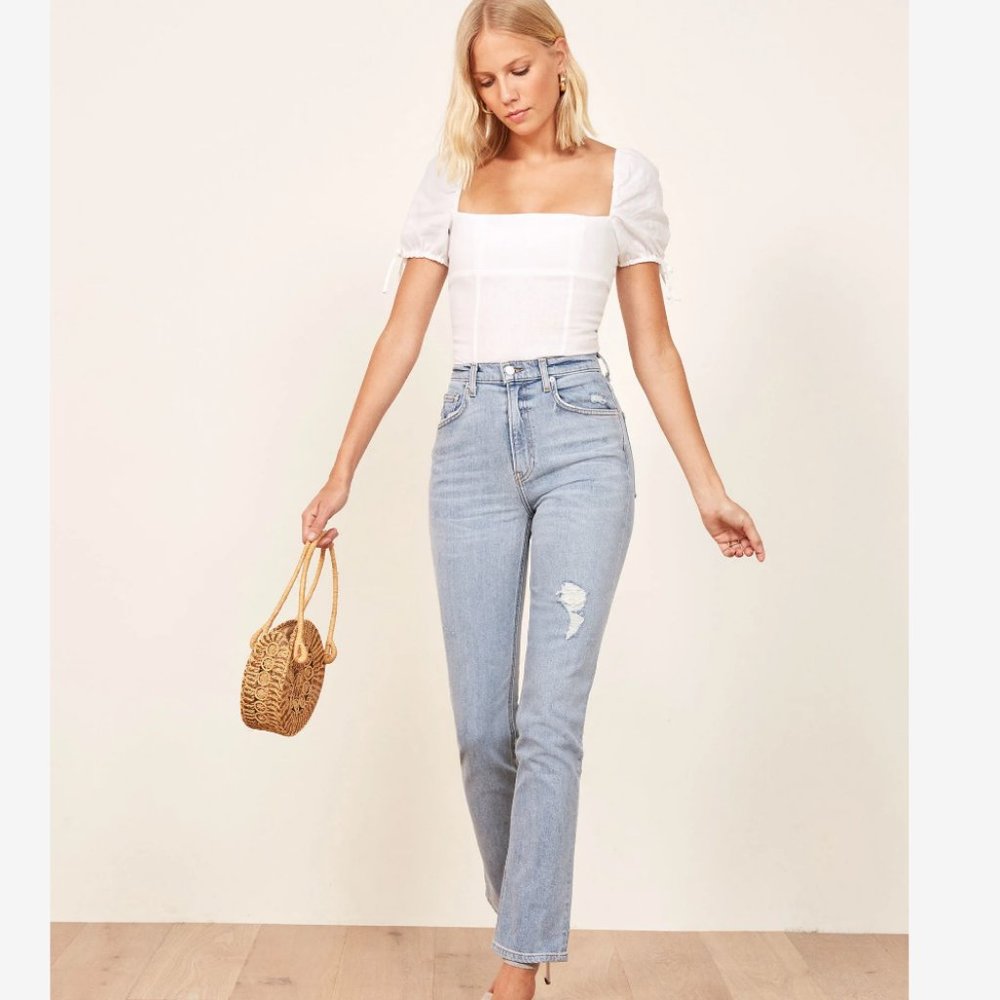 Reformation Light Wash High-Rise Straight Jeans